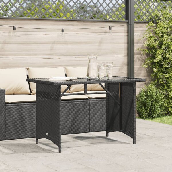 Fekete polyrattan üveglapos kerti asztal 110x68x70 cm