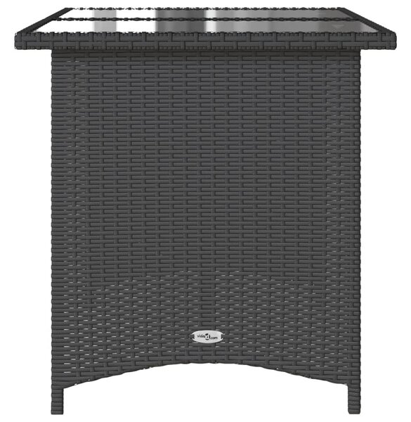 Fekete polyrattan üveglapos kerti asztal 110x68x70 cm
