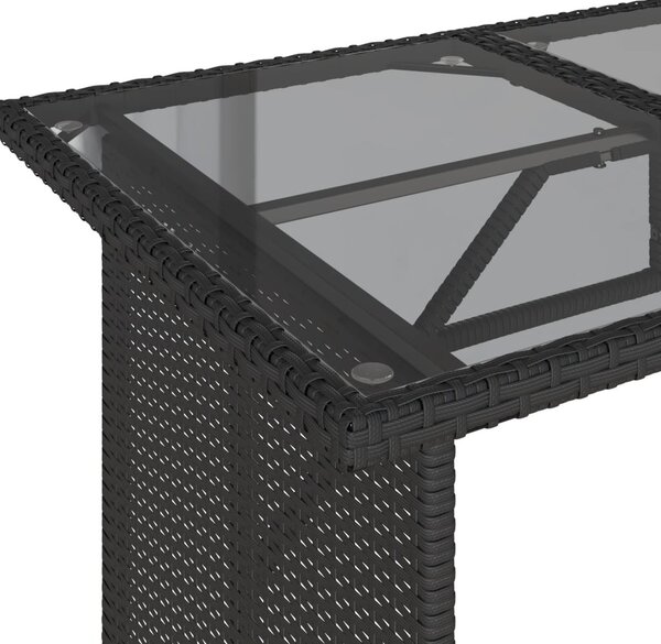 Fekete polyrattan üveglapos kerti asztal 110x68x70 cm