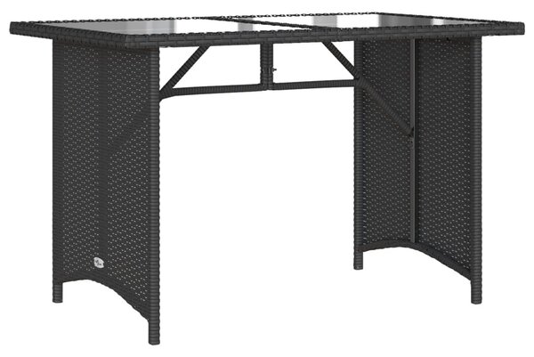 Fekete polyrattan üveglapos kerti asztal 110x68x70 cm