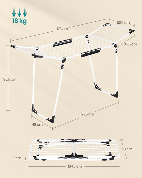 Ruhaszárító tartóállvány, Songmics Bunji, fehér, 173x56.5x96.5 cm