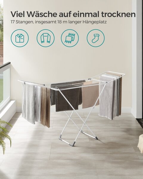 Ruhaszárító tartóállvány, Songmics Bunji, fehér, 182x50x102.5 cm