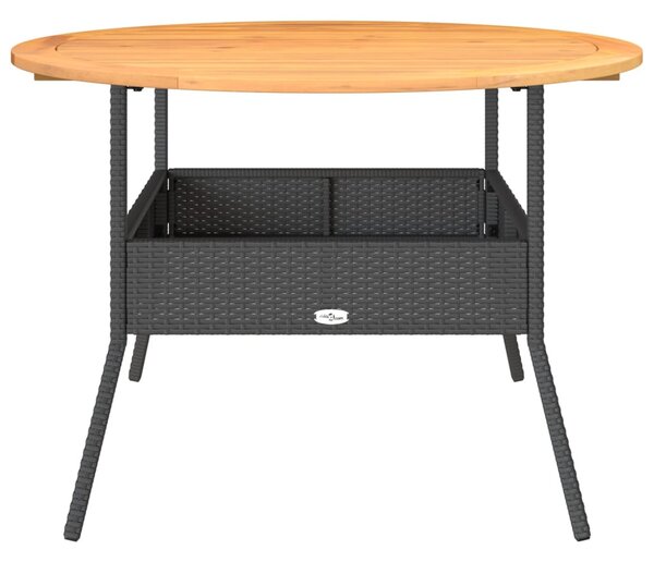 Fekete polyrattan kerti asztal akácfa lappal Ø110 x 71 cm