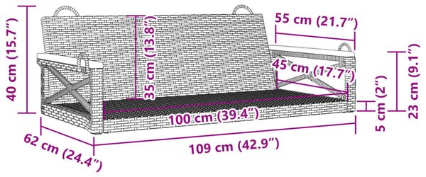Bézs polyrattan hintapad 109 x 62 x 40 cm