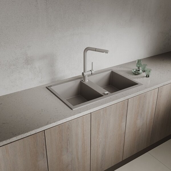 Laveo Barbados, 2 kamrás gránit mosogató 780x480x185 mm, szürke, LAV-SBB_520T