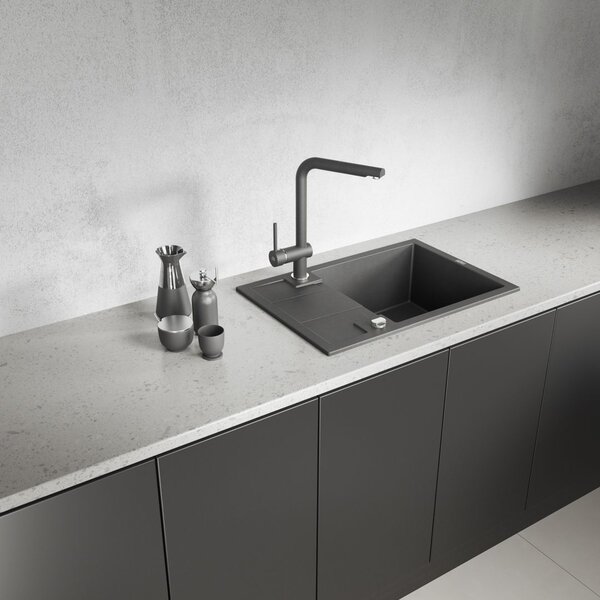 Laveo Barbados, 1 kamrás gránit mosogató 650x440x215 mm, fekete pettyes, LAV-SBB_713T