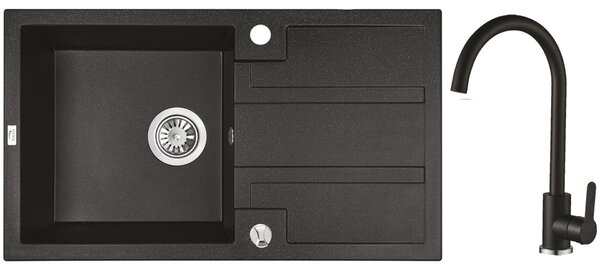 Laveo Barbados, 1 kamrás gránit mosogató 760x440x194 mm + Granit 8 mosogató csaptelep, fekete foltos, LAV-SBBA711T