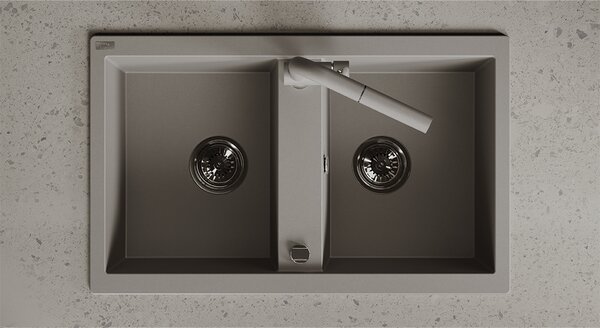 Laveo Barbados, 2 kamrás gránit mosogató 780x480x185 mm, szürke, LAV-SBB_520T