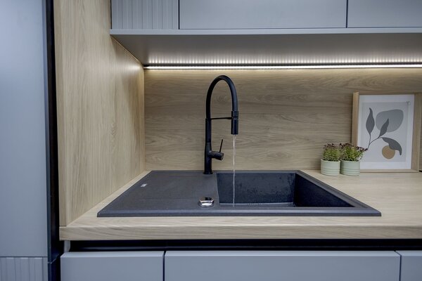 Laveo Megalo, konyhai gránit mosogató 790x490x230 mm, fekete, LAV-SBE_711T