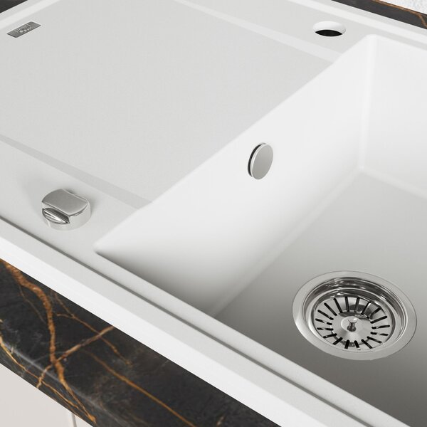 Laveo Megalo, 1 rekeszes gránit mosogató 780x500x185 mm, fehér, LAV-SBE_611T