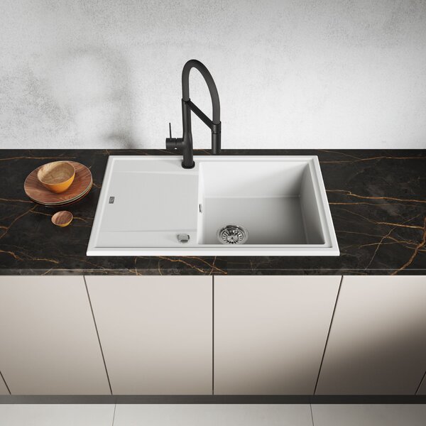 Laveo Megalo, 1 rekeszes gránit mosogató 780x500x185 mm, fehér, LAV-SBE_611T