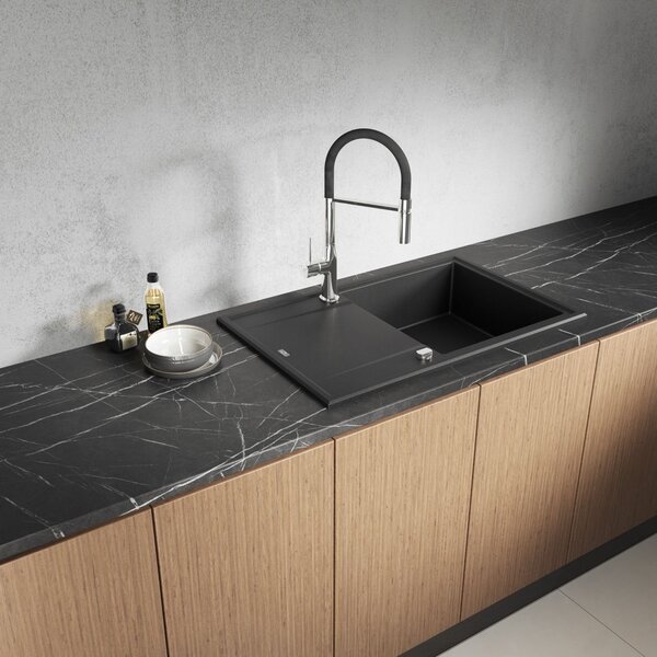 Laveo Megalo, konyhai gránit mosogató 790x490x230 mm, fekete, LAV-SBE_711T
