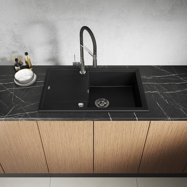 Laveo Megalo, konyhai gránit mosogató 790x490x230 mm, fekete, LAV-SBE_711T