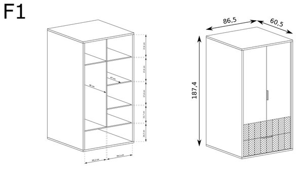 Aldabra Fonti F-1 gardróbszekrény, karamell tölgy