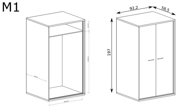Aldabra Mediolan M-1 gardróbszekrény, hikora fa