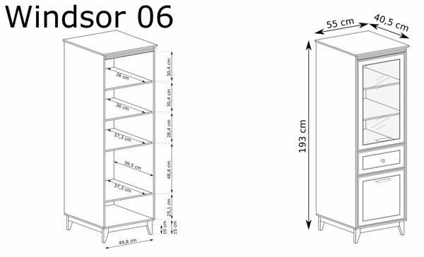 Aldabra Windsor W-6 vitrin, kasmír / természetes tölgy