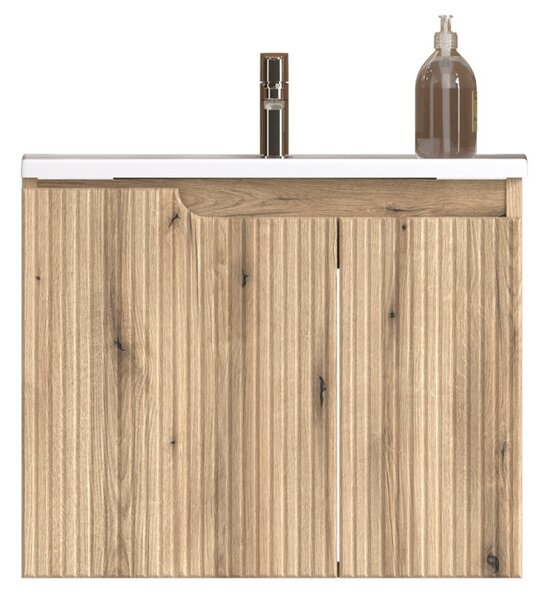 Piramida EURIDIKA fali fürdőszobabútor - műmárvány mosdóval -2 ajtós - PINO TÖLGY - 65 x 48 x 53 cm