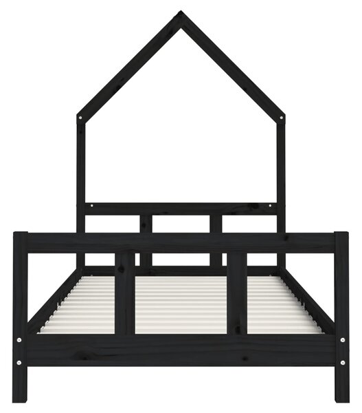 Fekete tömör fenyőfa gyerekágykeret 90 x 200 cm
