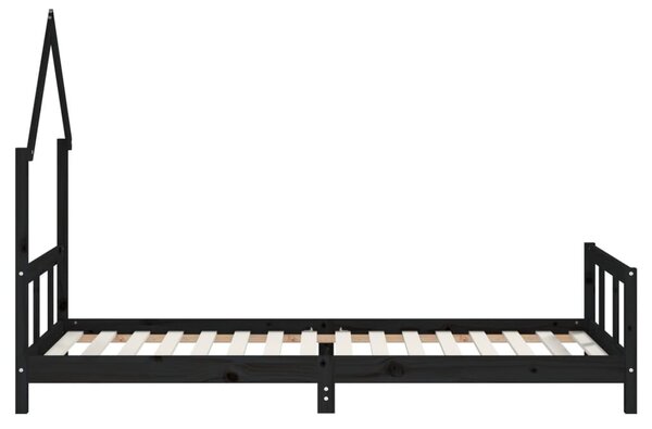 Fekete tömör fenyőfa gyerekágykeret 90 x 200 cm