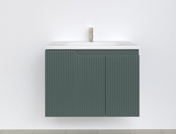 Piramida EURIDIKA fali fürdőszobabútor - műmárvány mosdóval -2 ajtós - PINO ZÖLD - 75 x 48 x 53 cm