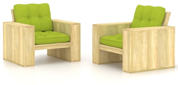 VidaXL 2 db impregnált fenyőfa kerti szék élénkzöld párnákkal