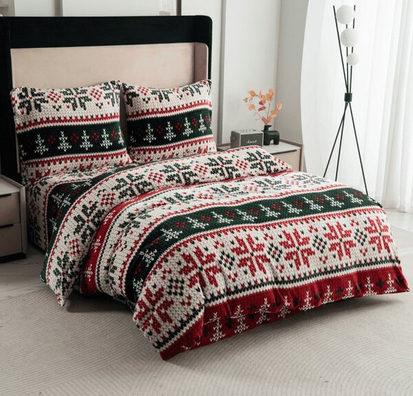 Mikroplüss ágyneműhuzat szett FROSTED CHRISTMAS színes + mikroplüss lepedő SOFT 90x200 cm fehér, egyszemélyes ágyhoz
