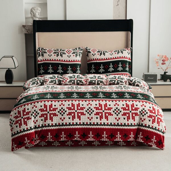 Mikroplüss ágyneműhuzat szett FROSTED CHRISTMAS színes + mikroplüss lepedő SOFT 90x200 cm fehér, egyszemélyes ágyhoz