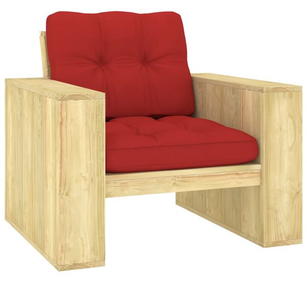 VidaXL impregnált fenyőfa kerti szék piros párnákkal