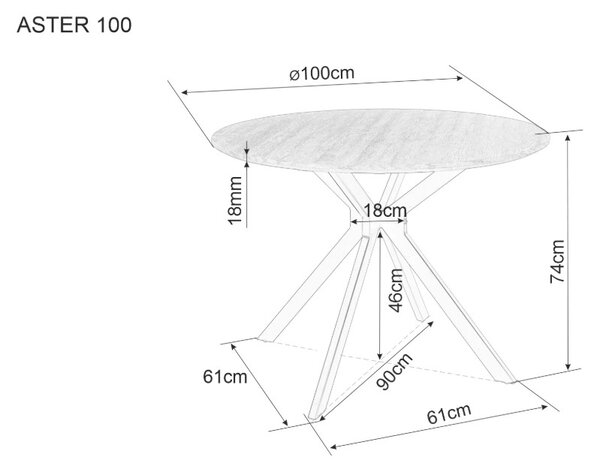 Aster étkezőasztal tölgy fekete 100cm