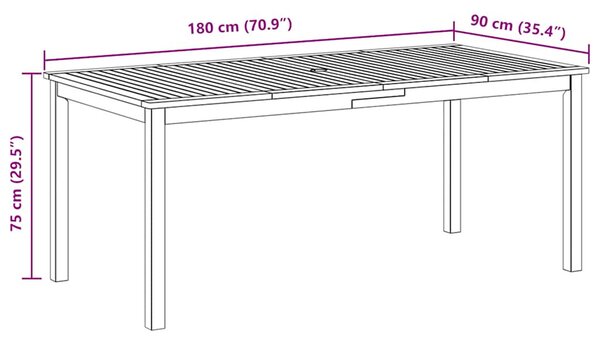 Tömör akácfa kerti étkezőasztal 180 x 90 x 75 cm