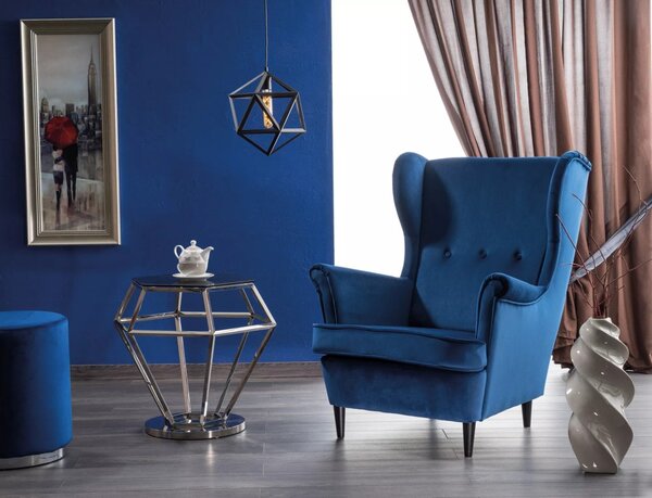 Lord Velvet Királyi Füles Fotel Bársony Tengerészkék Elegáns