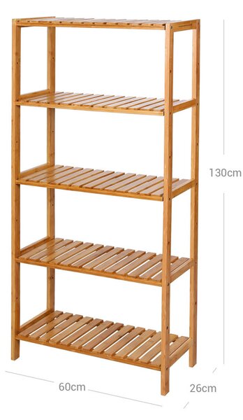 SONGMICS BCB35Y Polcrendszer Bambusz 5 Állítható Polccal Természetes 60 x 26 x 130 cm