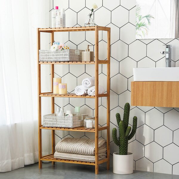 SONGMICS BCB35Y Polcrendszer Bambusz 5 Állítható Polccal Természetes 60 x 26 x 130 cm