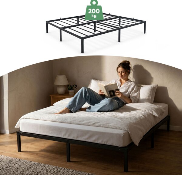 AKORD Furniture Factory Fém Ágy Keret 160x200 cm Fekete Összecsukható 9 Lábbal és 20 Léccel