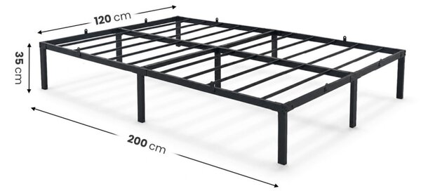 AKORD Furniture Factory Fém Ágyváz 120x200 cm Összecsukható Fekete 9 Lábbal és 20 Ágyléccel