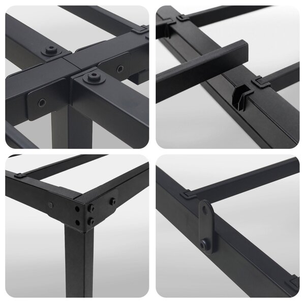 AKORD Furniture Factory Fém Ágyváz 140x200 cm Fekete Összecsukható 9 Lábbal és 20 Léccel