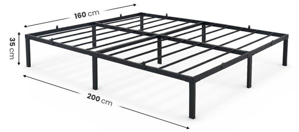 AKORD Furniture Factory Fém Ágy Keret 160x200 cm Fekete Összecsukható 9 Lábbal és 20 Léccel