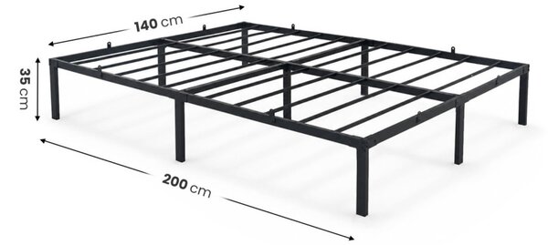 AKORD Furniture Factory Fém Ágyváz 140x200 cm Fekete Összecsukható 9 Lábbal és 20 Léccel