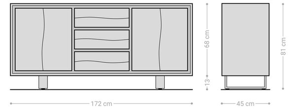DELIFE Komód Live-Edge 172 cm akác barna 3 fiók 4 ajtó