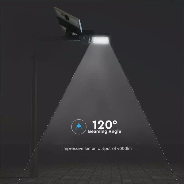 V-TAC napelemes utcai LED lámpa, térvilágító lámpatest 50W természetes fehér - SKU 5502