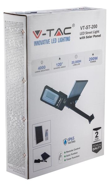 V-TAC napelemes utcai LED lámpa, térvilágító lámpatest 50W természetes fehér - SKU 5502