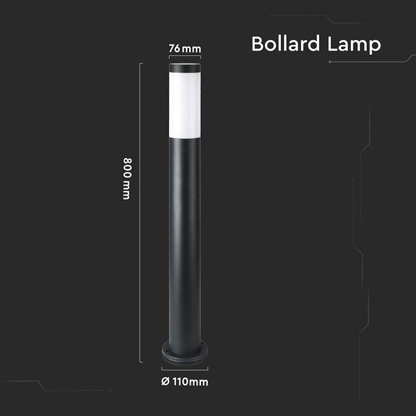 V-TAC kültéri, rozsdamentes acél, fekete állólámpa, 80 cm, E27 foglalattal - SKU 8978