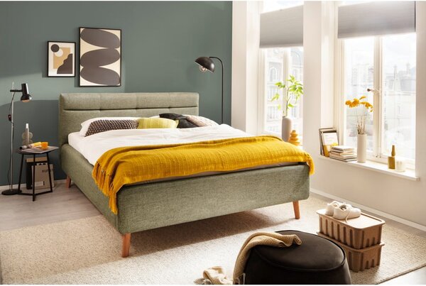 Zöld kárpitozott ágyneműtartós franciaágy ágyráccsal 160x200 cm Lotte – Meise Möbel