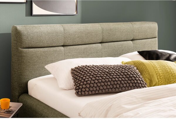 Zöld kárpitozott ágyneműtartós franciaágy ágyráccsal 160x200 cm Lotte – Meise Möbel