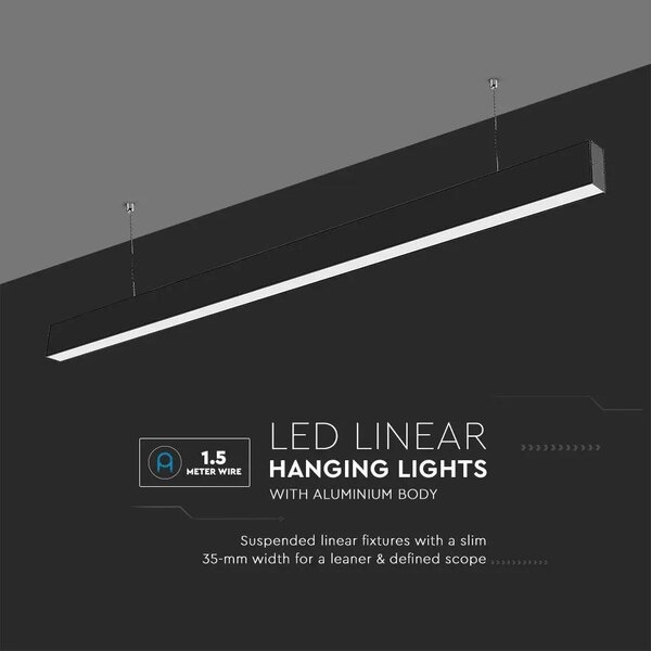 V-TAC fekete mennyezetre függeszthető lineáris LED lámpa 120cm 40W hideg fehér - SKU 21600