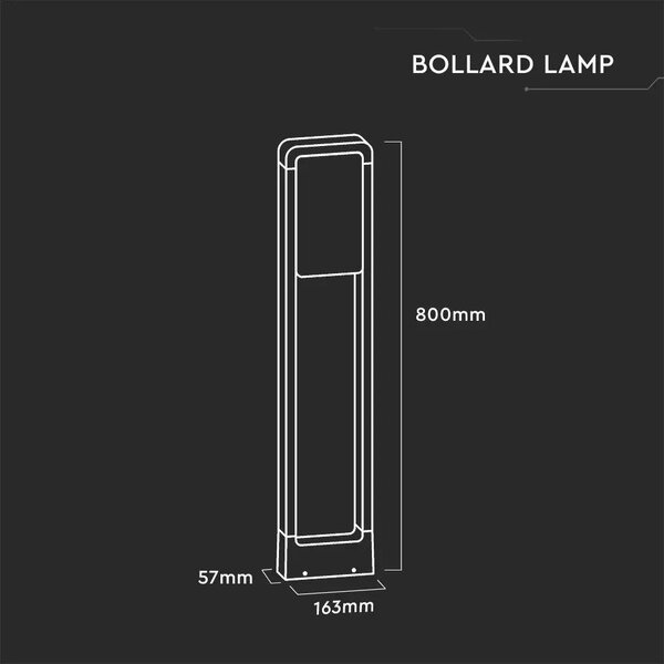 V-TAC 10W kültéri LED lámpa oszlop 80 cm, meleg fehér, fehér házzal - SKU 20116