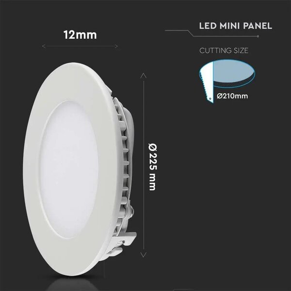 V-TAC süllyeszthető kerek fémházas LED panel 18W hideg fehér - SKU 214862
