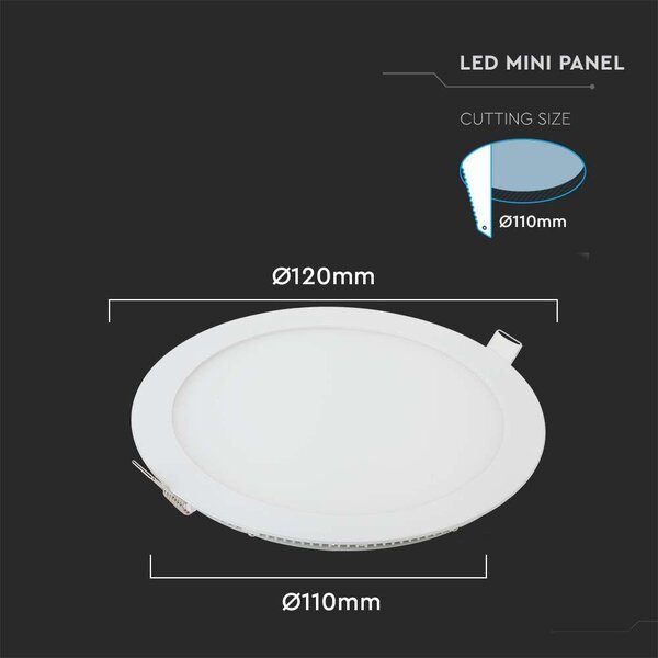 V-TAC süllyeszthető kerek fémházas LED panel 6W meleg fehér - SKU 214854
