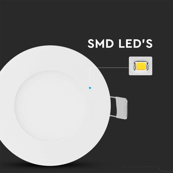V-TAC süllyeszthető kerek fémházas LED panel 3W meleg fehér - SKU 216292