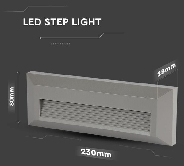V-TAC 3W szürke LED lépcsővilágítás, IP65, meleg fehér - SKU 211331